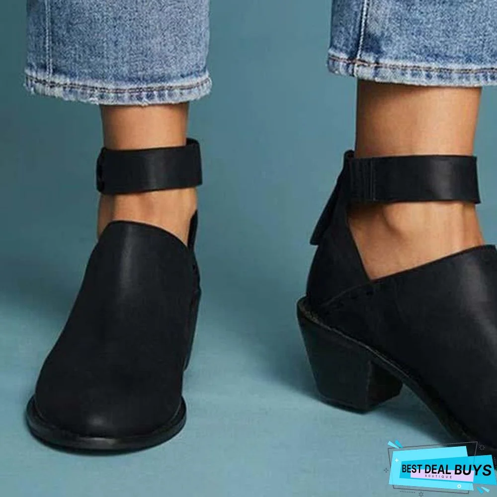 Chunky Heel Zipper Breathable Comfortable Shoes