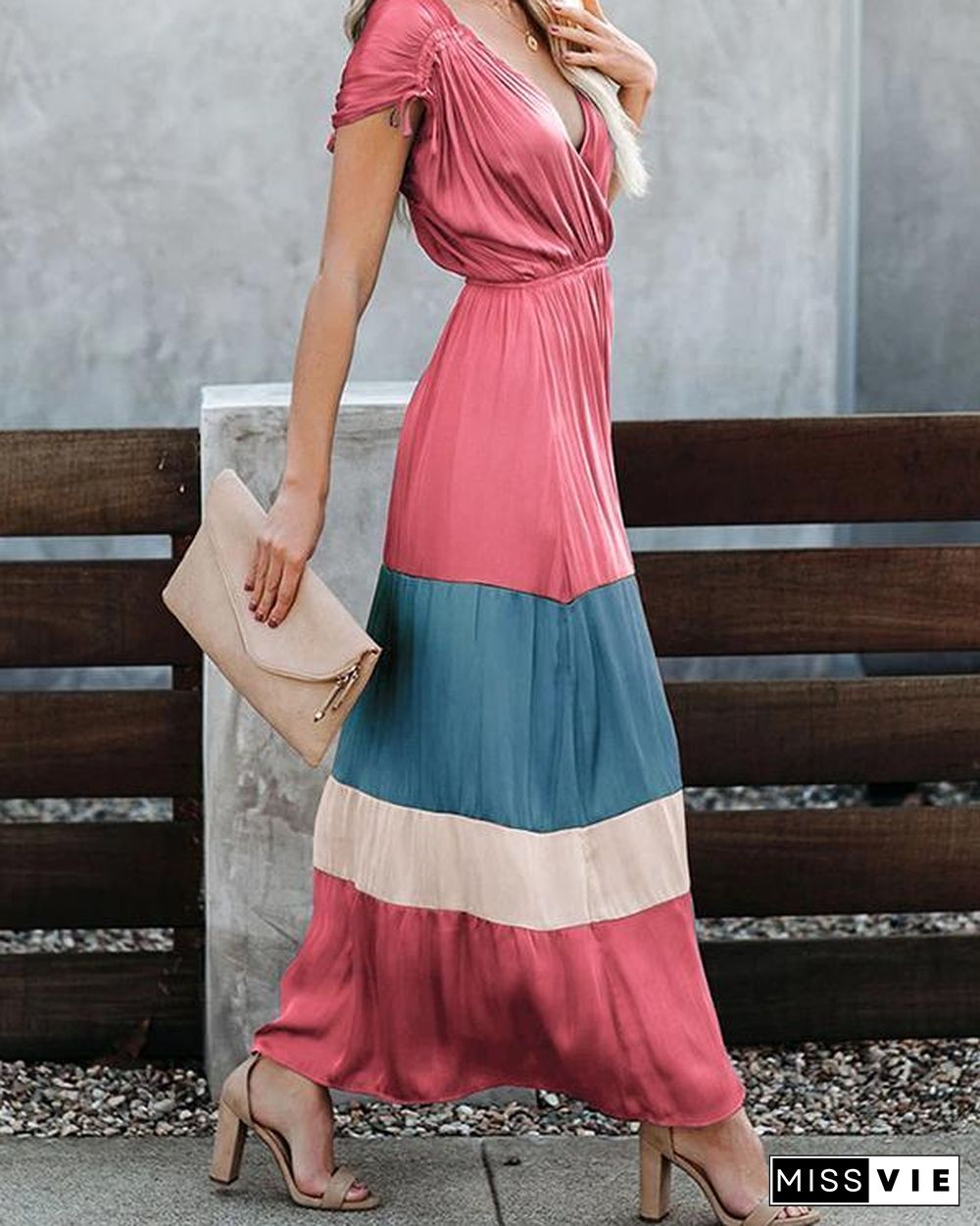 Hypnotize Satin Colorblock Maxi Dress