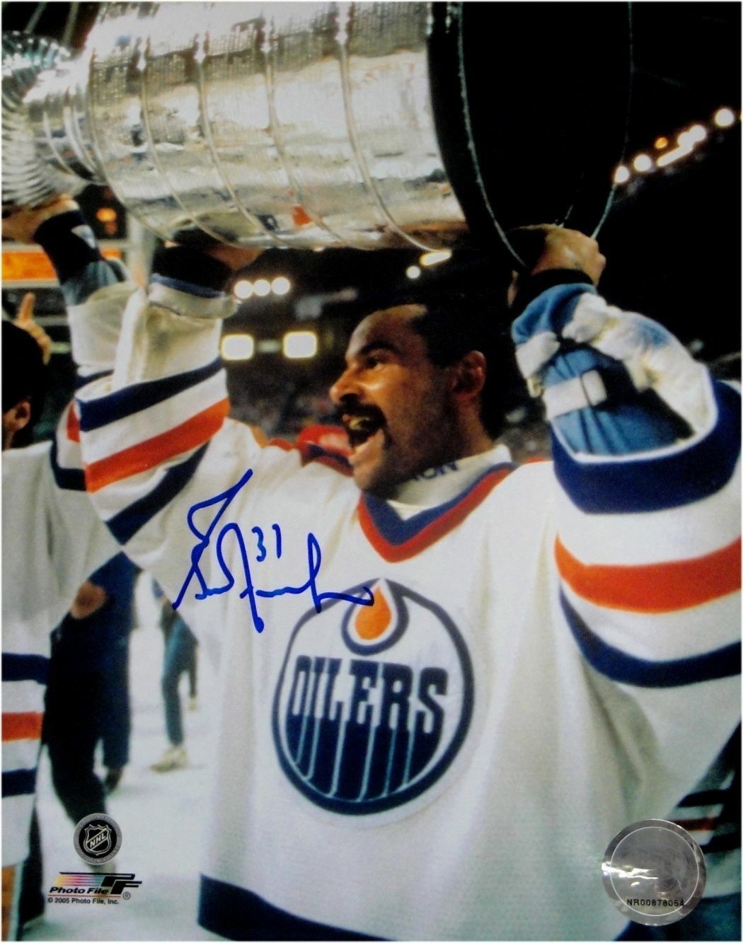 Grant Fuhr Signed 8X10 Autograph Photo Poster painting Edmonton Oilers Raising Stanley Cup w/COA