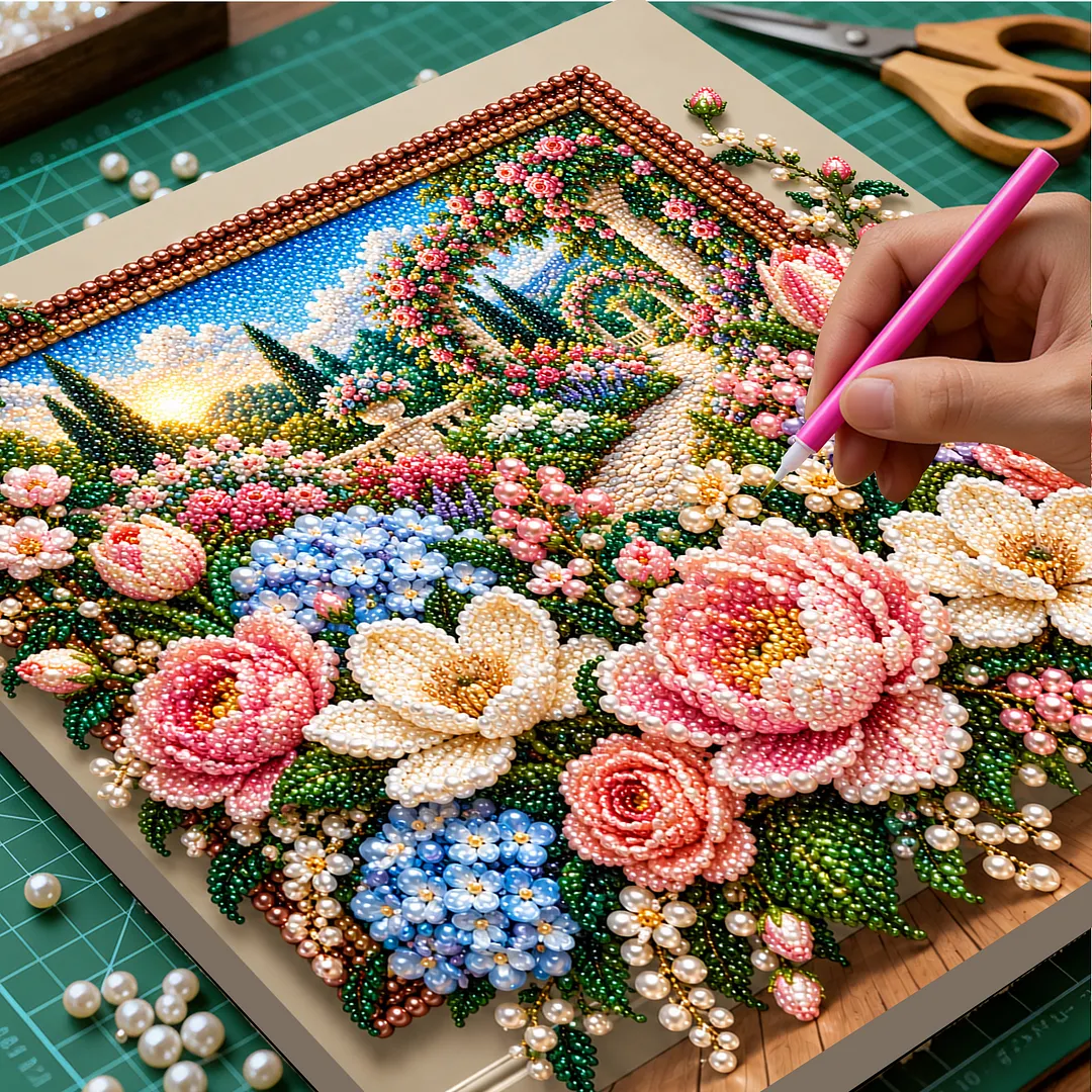 Framed Pearl Painting Kit Botanical Bloom 11.81x11.81in