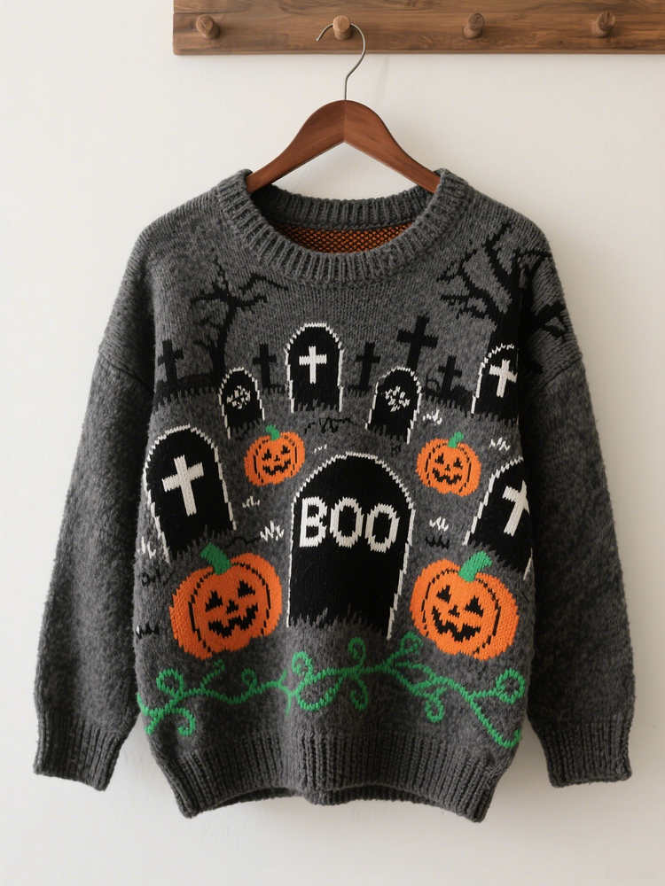Halloween Contrast Patch Comfort Knitted Sweater