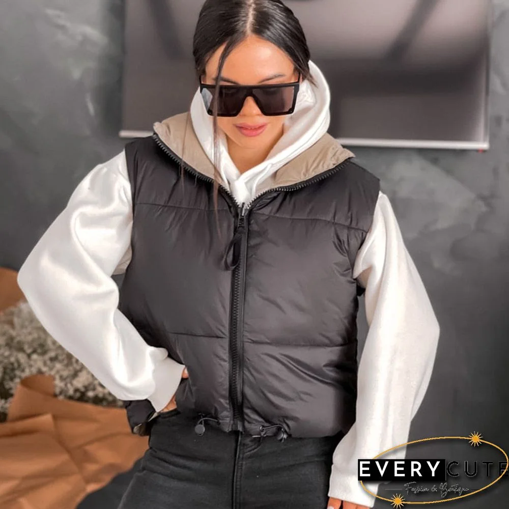 Autumn Winter New Women Vintage Black Jacket Coat Fashion Double Sided Warm Sleeveless Outerwear Female Casual Short Cotton Tops