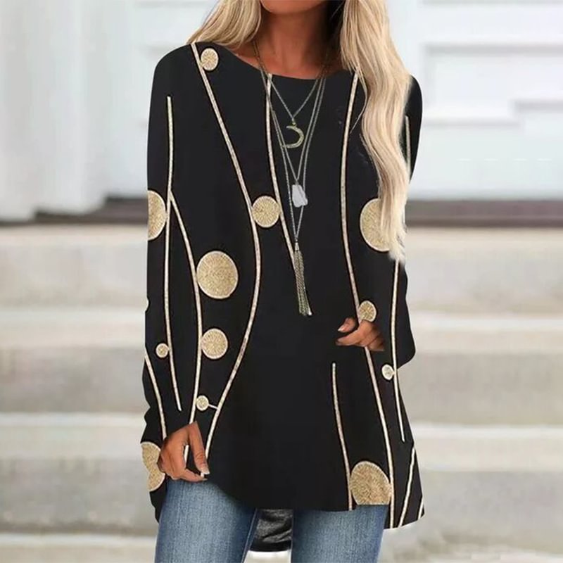 Fashion Printed Long-Sleeved Round Neck T-Shirt