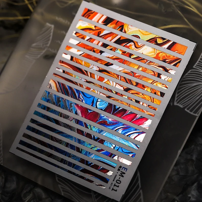 Churchf Nail Art Stickers Adhesive Sliders Pink Blue Heart DIY Line Nail Transfer Decals Foils Wraps Decorations Z0635-Nail Inspo