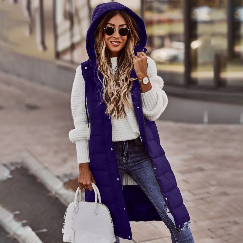 Women's Long Jacket Hooded Down Warm Vest