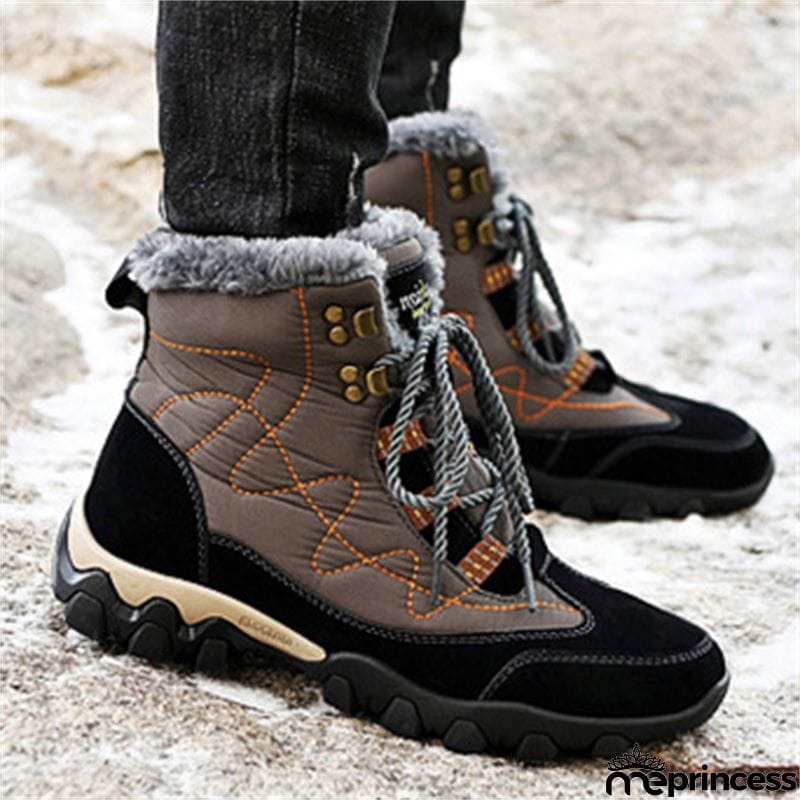 Mens Winter Hiking Keep Warm Plush Anti Slip Waterproof Snow Boots