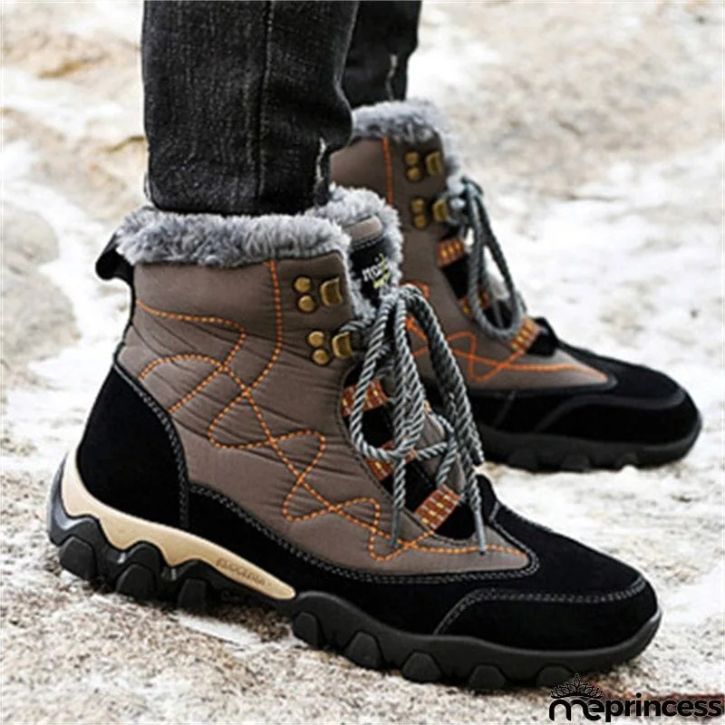 Mens Winter Hiking Keep Warm Plush Anti Slip Waterproof Snow Boots