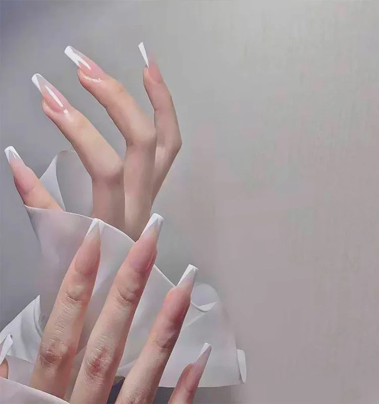 Fashion 24pc/set 10 Sizes Fake Nails Full Cover French False Nail Tips With Double-Sided Nail Adhesive Tab Press On Nails Art-Nail Inspo