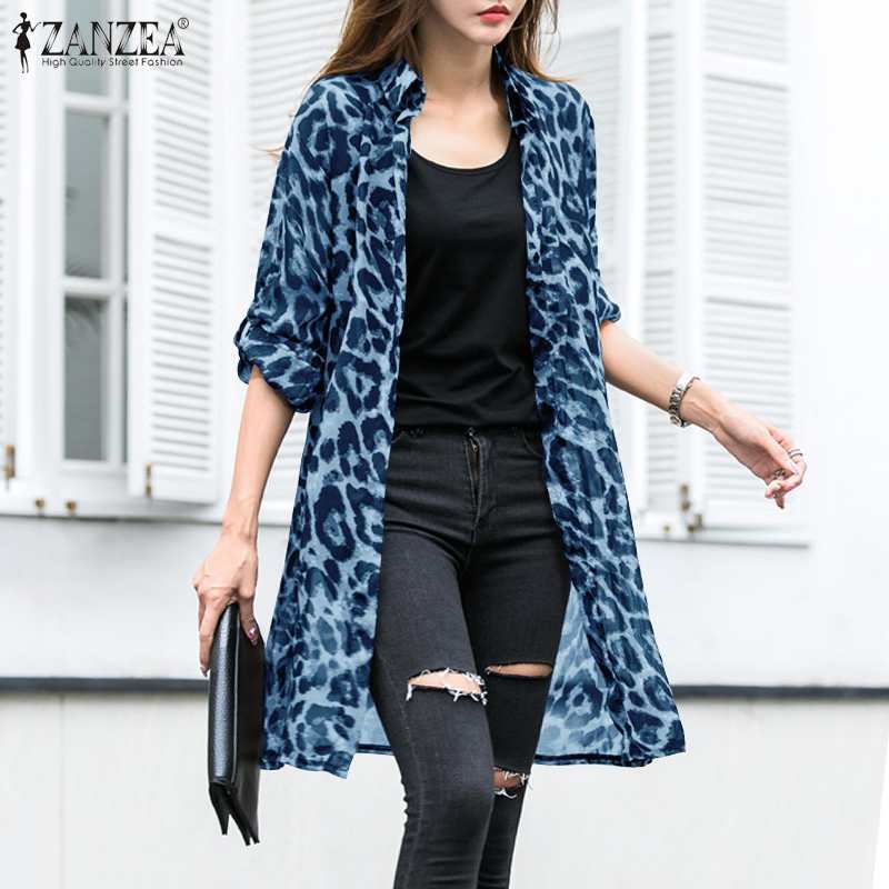 Sexy Leopard Cardigans Women's Summer Blouses ZANZEA 2022 Casual Long Kimono Cape Female Lapel Tunic  Chemise Top