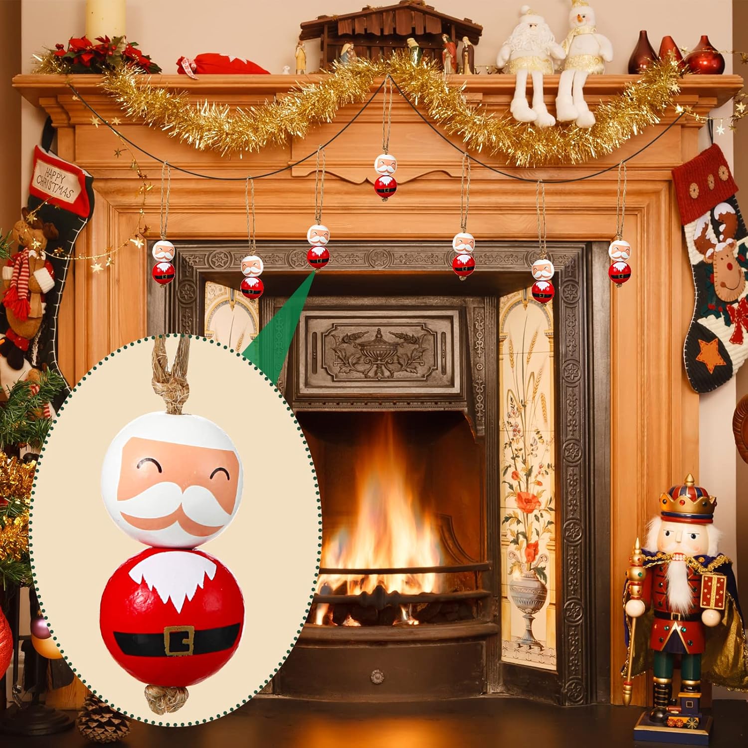 Tegooe Christmas DIY Wooden Bead Kit - Snowman Pine Pattern Beads Assorted Sizes