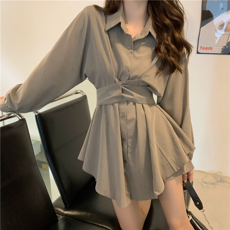 Hipposy fall outfits women 2025 Korean Fashion White Mini Shirt Dress Women Elegant Vintage Bandage Design Y2K Dress Casual Slim Short Prom Dress 2025 Winter