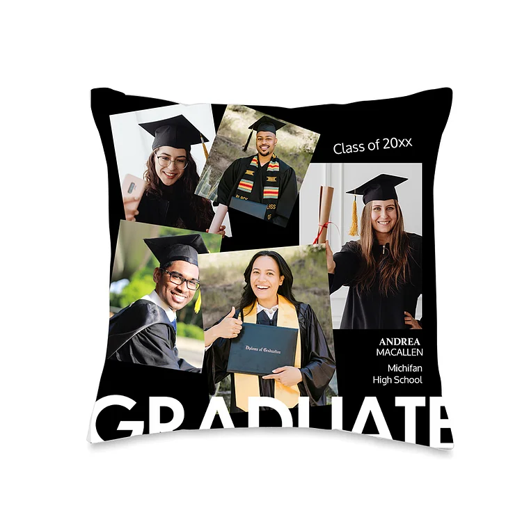 Graduation Gift Personalized 5 Photos Pillow Cover Collage Keepsake