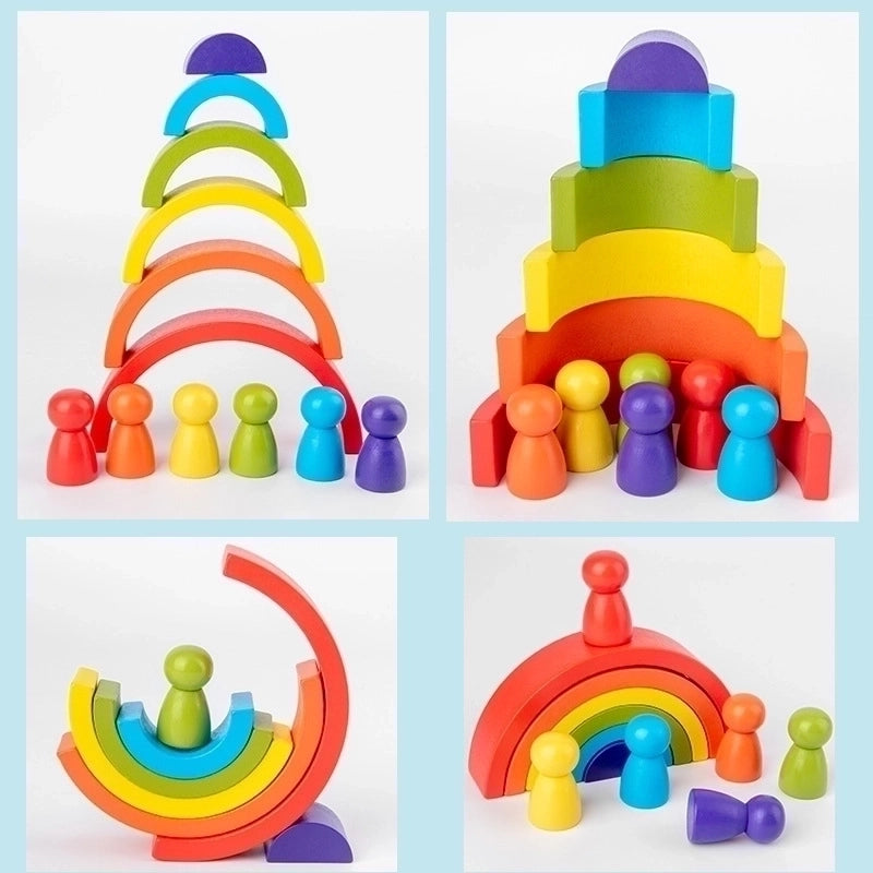 Wooden Colorful Rainbow Semicircle Arch Building Blocks