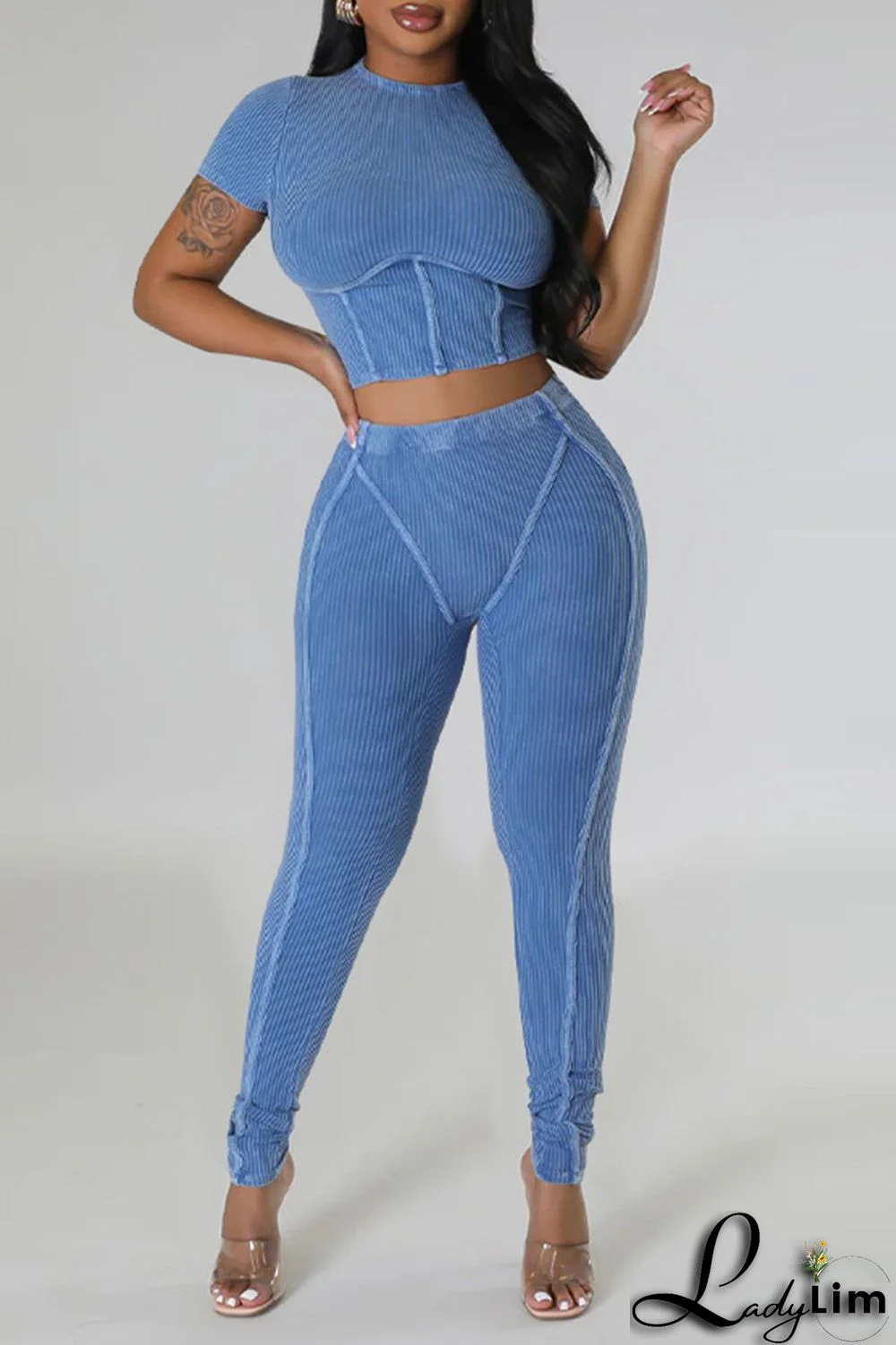 Black Sportswear Solid Patchwork O Neck Short Sleeve Two Pieces