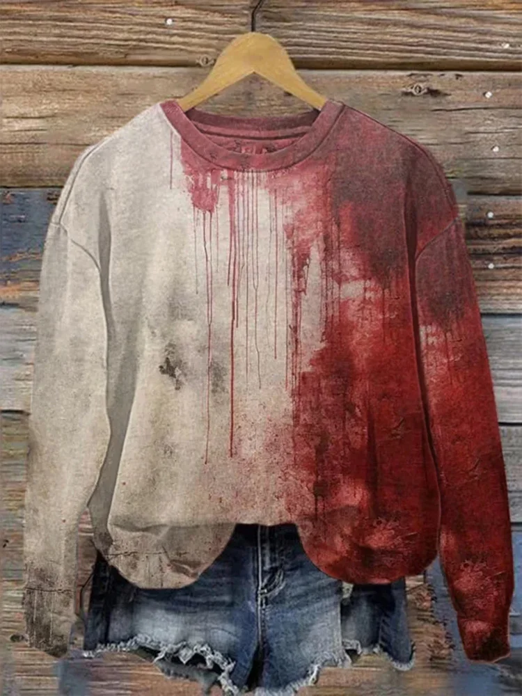 Comstylish Women's Blood Dark Gothic Halloween Art Print Sweatshirt