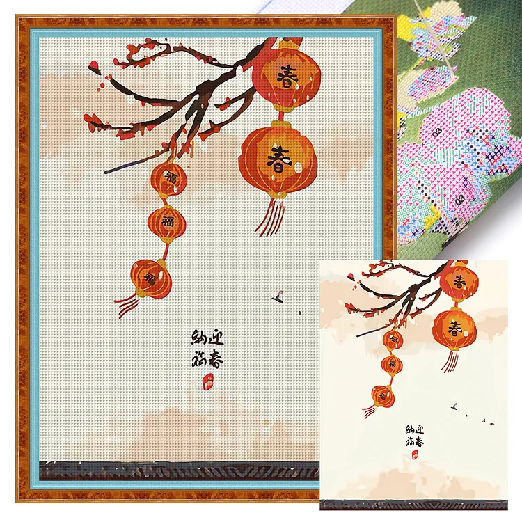 Welcome The Spring Festival And Receive Blessings (40*56cm) 11CT Stamped Cross Stitch gbfke