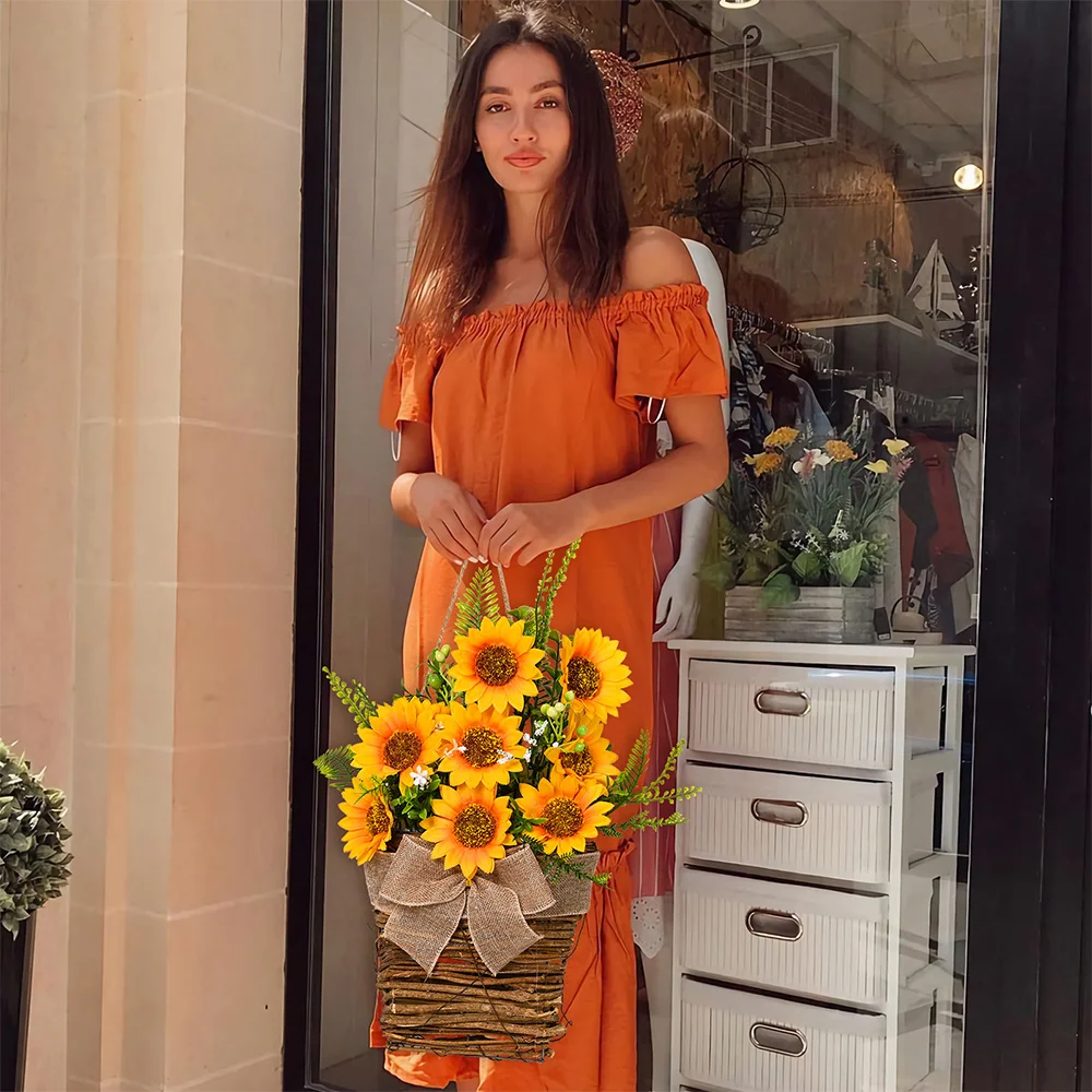 Summer Sunflower Basket Door Hanging Decoration Wreath Door Wall 