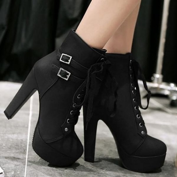 Fashion PU Leather Women Thick High Heel Short Boots - Shop Trendy Women's Clothing | LoverChic