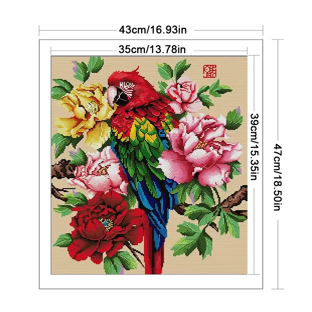 14CT Full Stamped Cross Stitch - Fairview Parrot(Canvas|43*47CM)