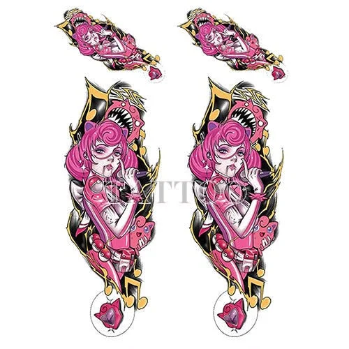 Japanese Devil Dark Sexy Pink Girl Big Size Color Arm Water Transfer Temporary Fake Tattoo Sticker For Men and Women