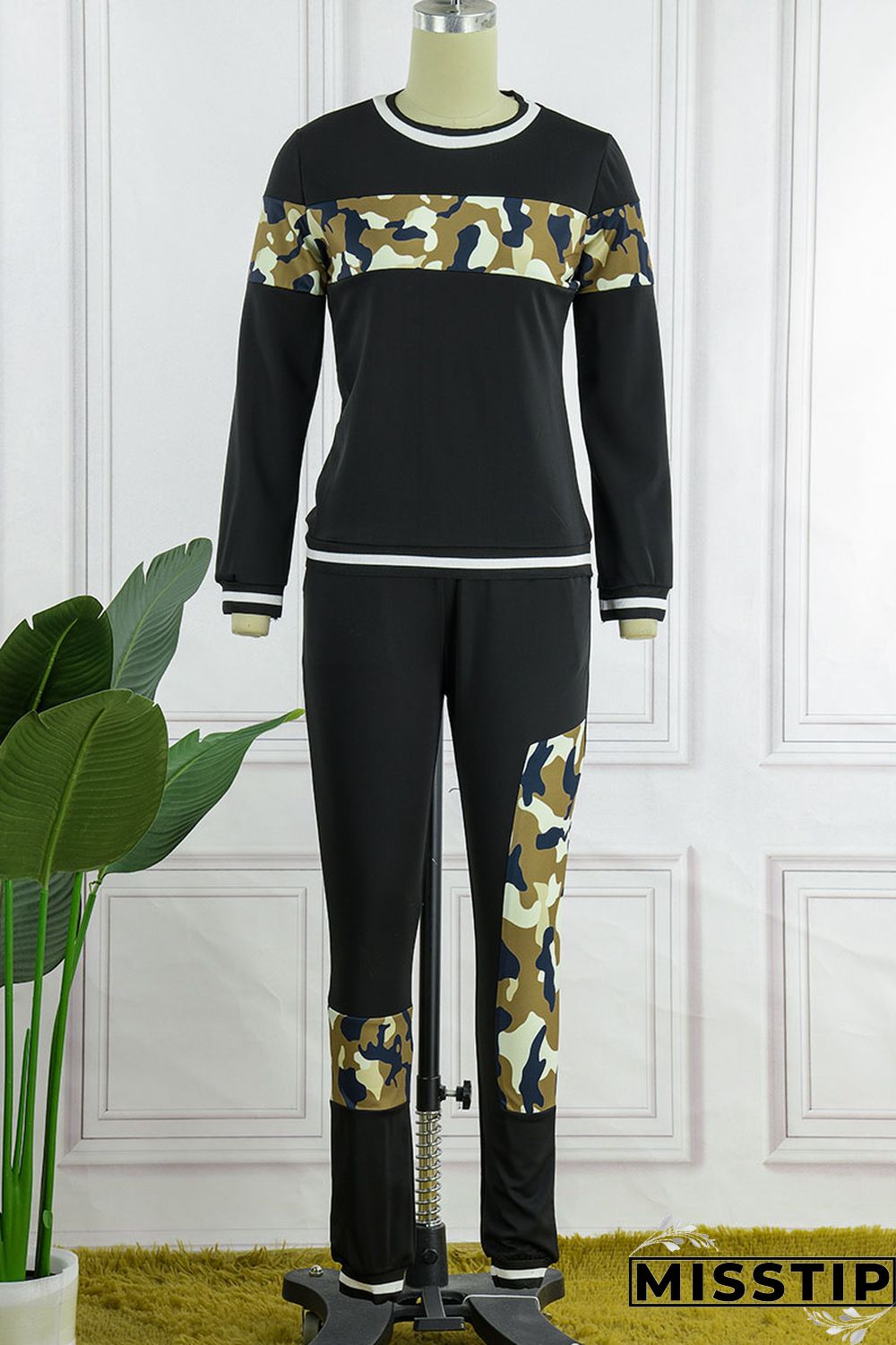 Blue Casual Print Patchwork O Neck Long Sleeve Two Pieces