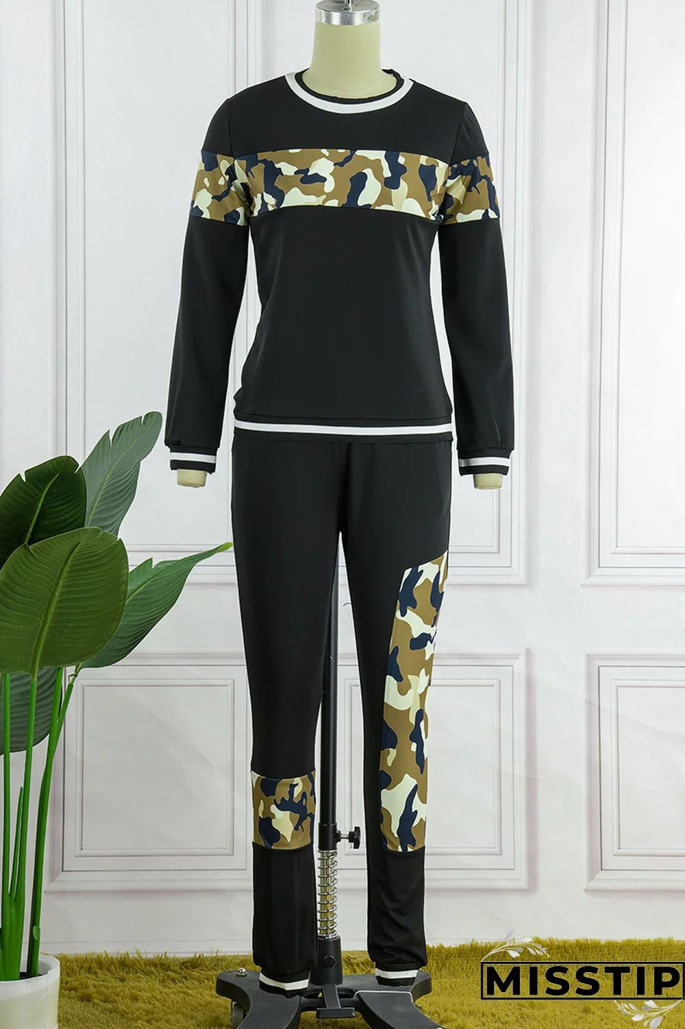 Blue Casual Print Patchwork O Neck Long Sleeve Two Pieces