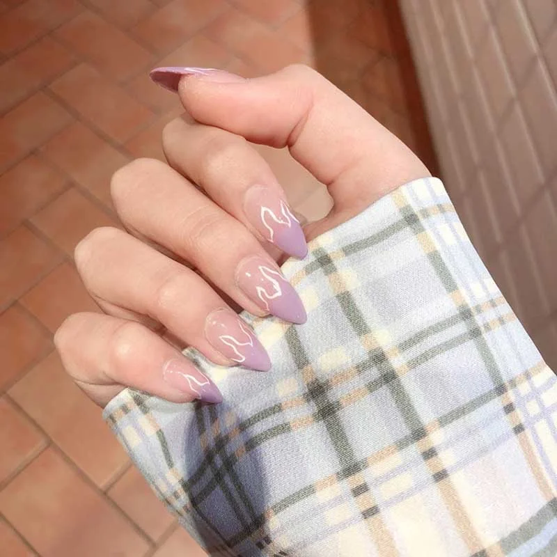 24PCS/box Gradient Color Ballet Med-Length Fake Nails press on full cover Wearing Wearable acrylic nail tips with glue for girls-Nail Inspo