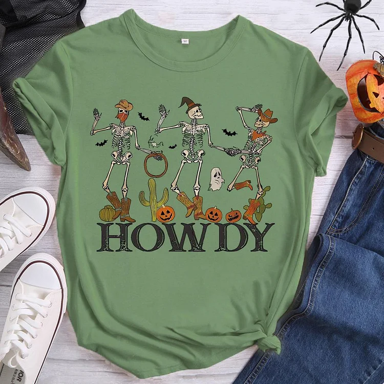 Skeleton Man  Howdy Round Neck T-shirt-0018590