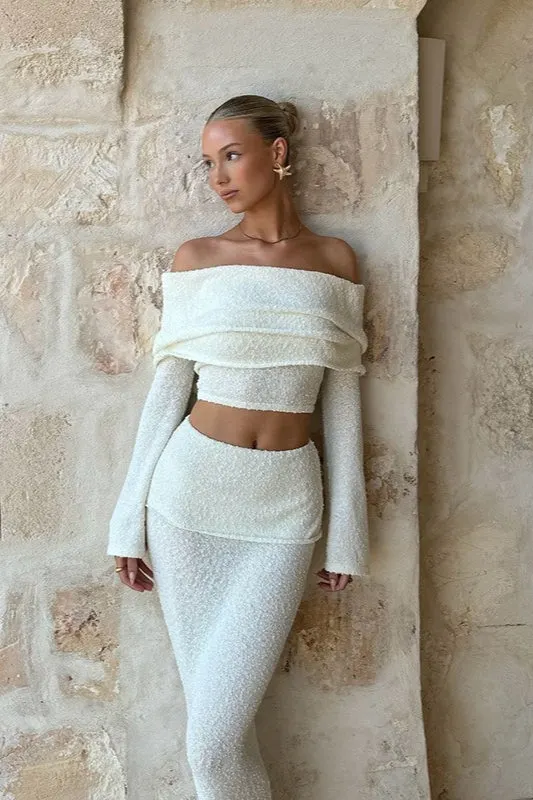 Sexy Off-Shoulder Cropped Top High-Waisted Solid Skirt Two Piece Set