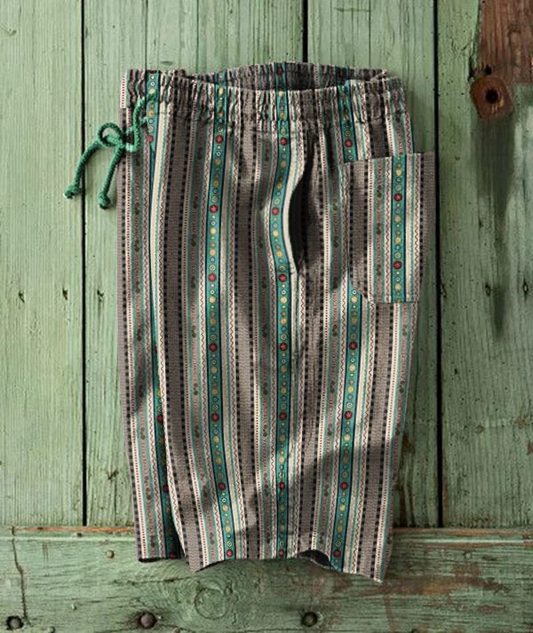 Vintage Pocket  Striped Printed  Shorts Pants