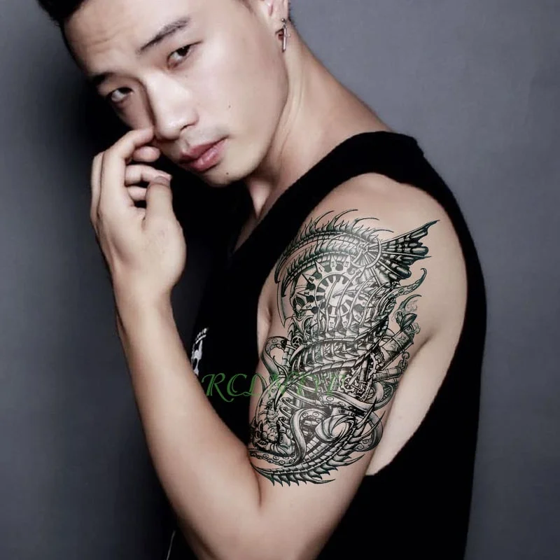 Waterproof Temporary Tattoo Sticker Skull head Clock Fake Tatto Flash Tatoo Back Leg Arm belly big size for Women girl Men