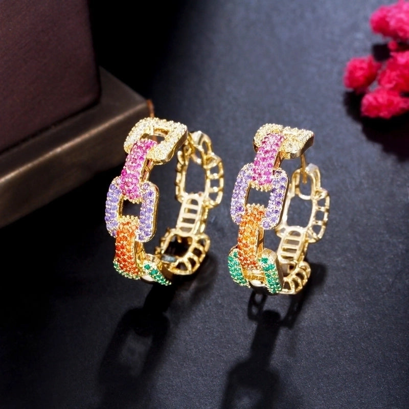 1 Pair Casual Vintage Style Round Rainbow Plating Inlay Copper Zircon Hoop Earrings