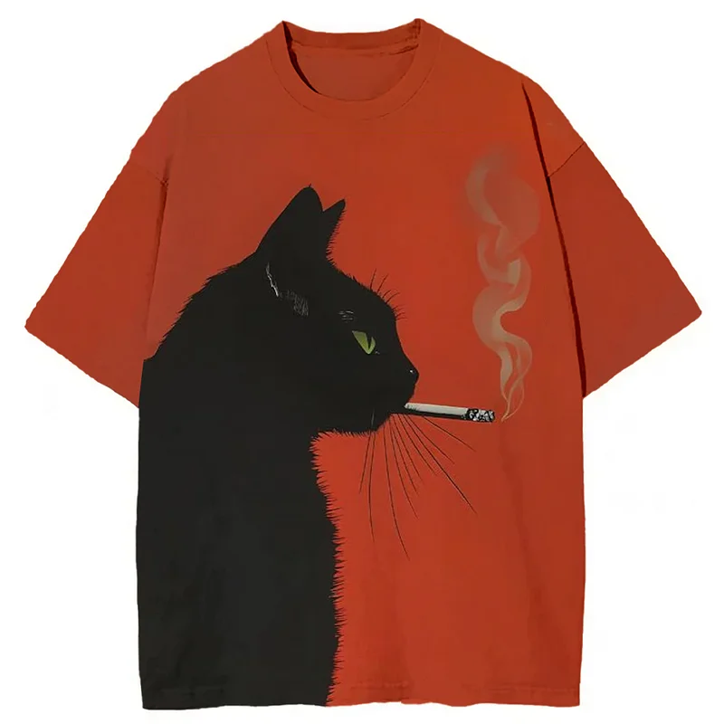 cat smoking cigarette shirt Tokyo-Mood Vintage Smoking Cat Art Washed Unisex T-Shirt
