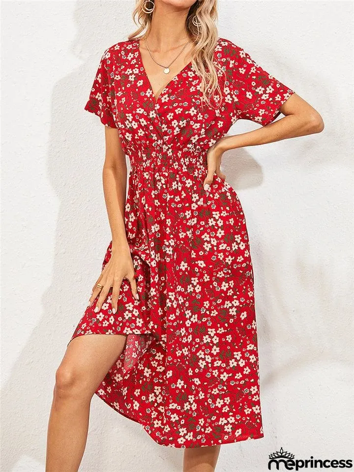 Summer Floral Printed Short Sleeve Dresses