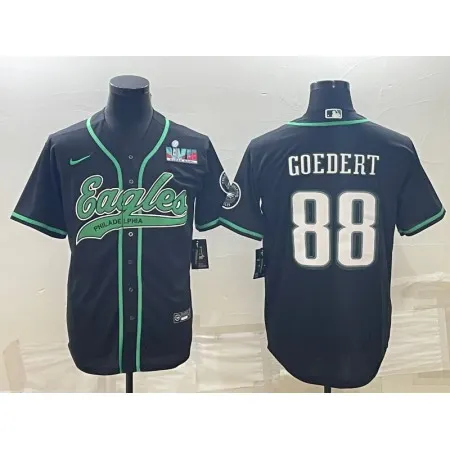 Men's Philadelphia Eagles #88 Dallas Goedert Black With Super Bowl LVII Patch Cool Base Stitched Baseball Jersey 1HO1