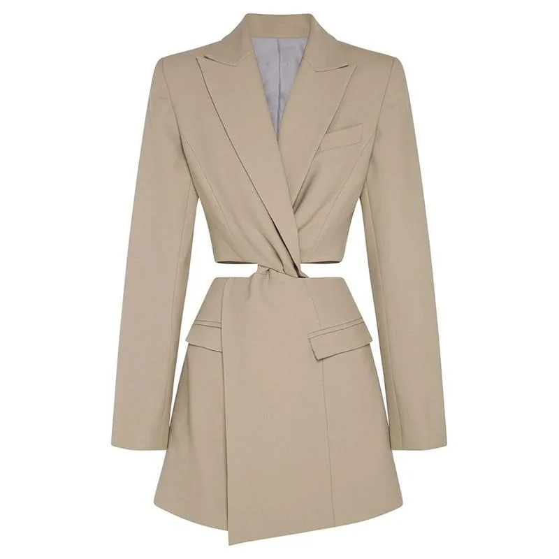 ABEBEY Hollow Out Casual Blazer For Women Notched Long Sleeve High Waist Mini Dresses Female Fashion New Clothing 2023