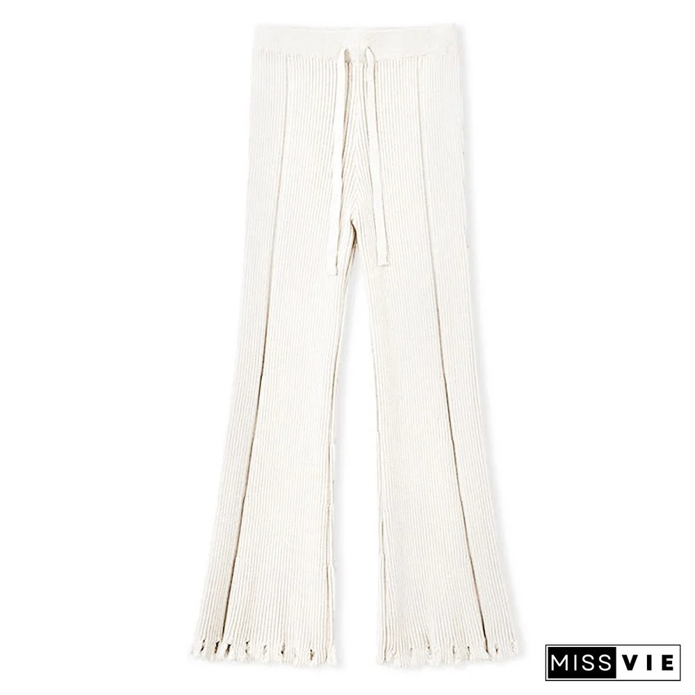 Chic Pure Color Knit Fringed Casual Pants