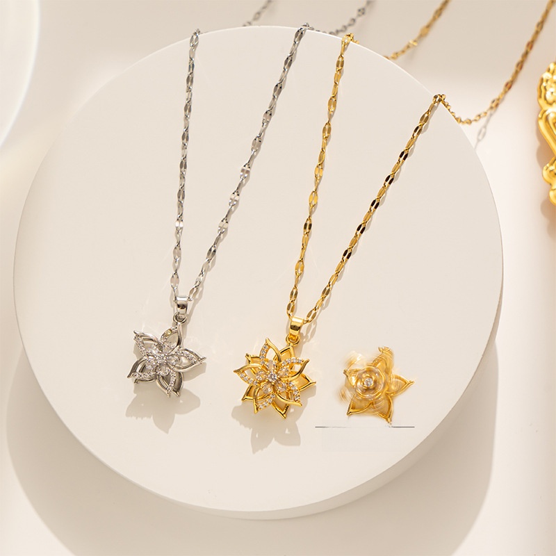 Natural Petal Geometric Titanium Steel 18K Gold Plated Necklaces