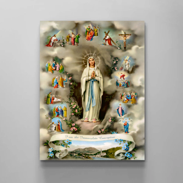 Our Lady of Lourdes Rosary Prayer Canvas Wall Art