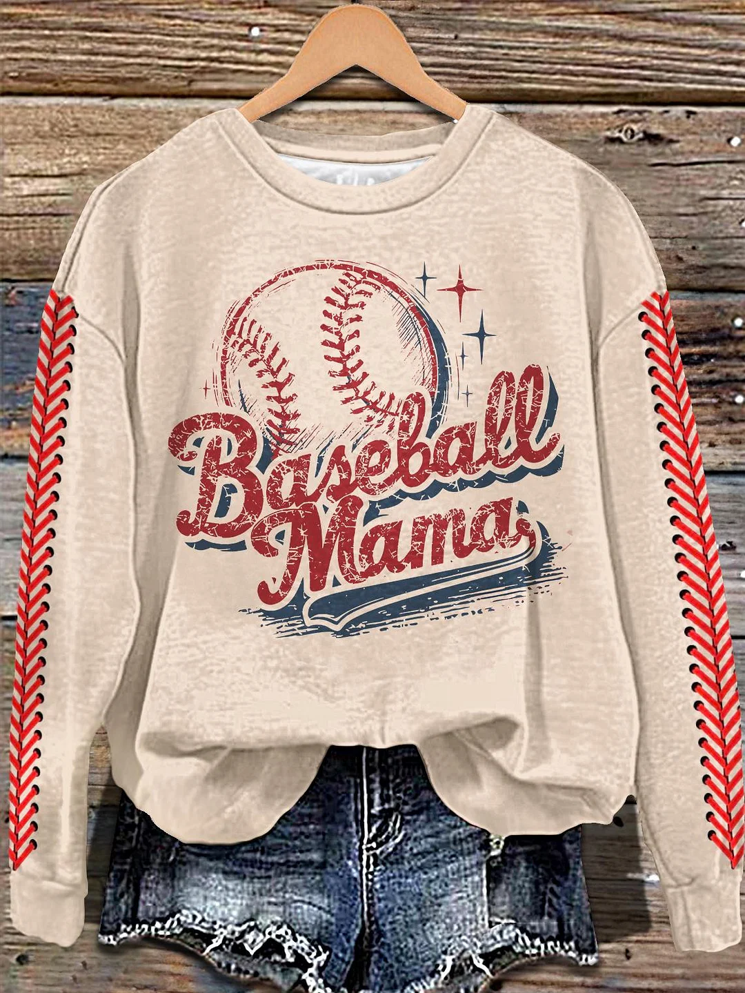 Baseball Mom Retro Printed Long Sleeve Casual Top