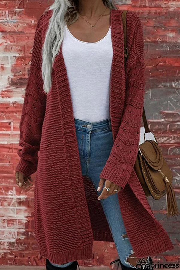 Solid Color Knitted Mid-Length Casual Cardigan