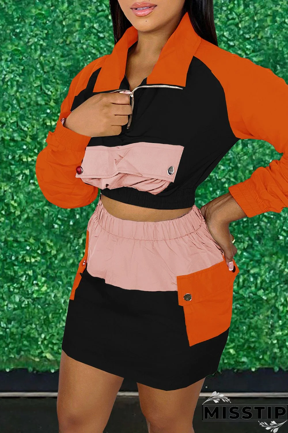 Cream White Fashion Casual Patchwork Basic Turndown Collar Long Sleeve Two Pieces