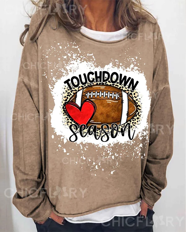 Women Touchdown Season Football Print Long Sleeve Top