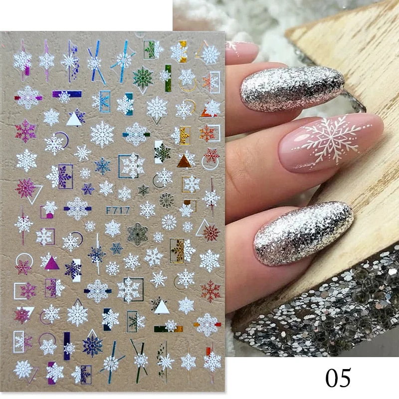 Gold White Bronzing Christmas Nail Sticker 3D Snowflakes Leaf Geometry Lines Letter For Manicure Sliders Decoration Accessories