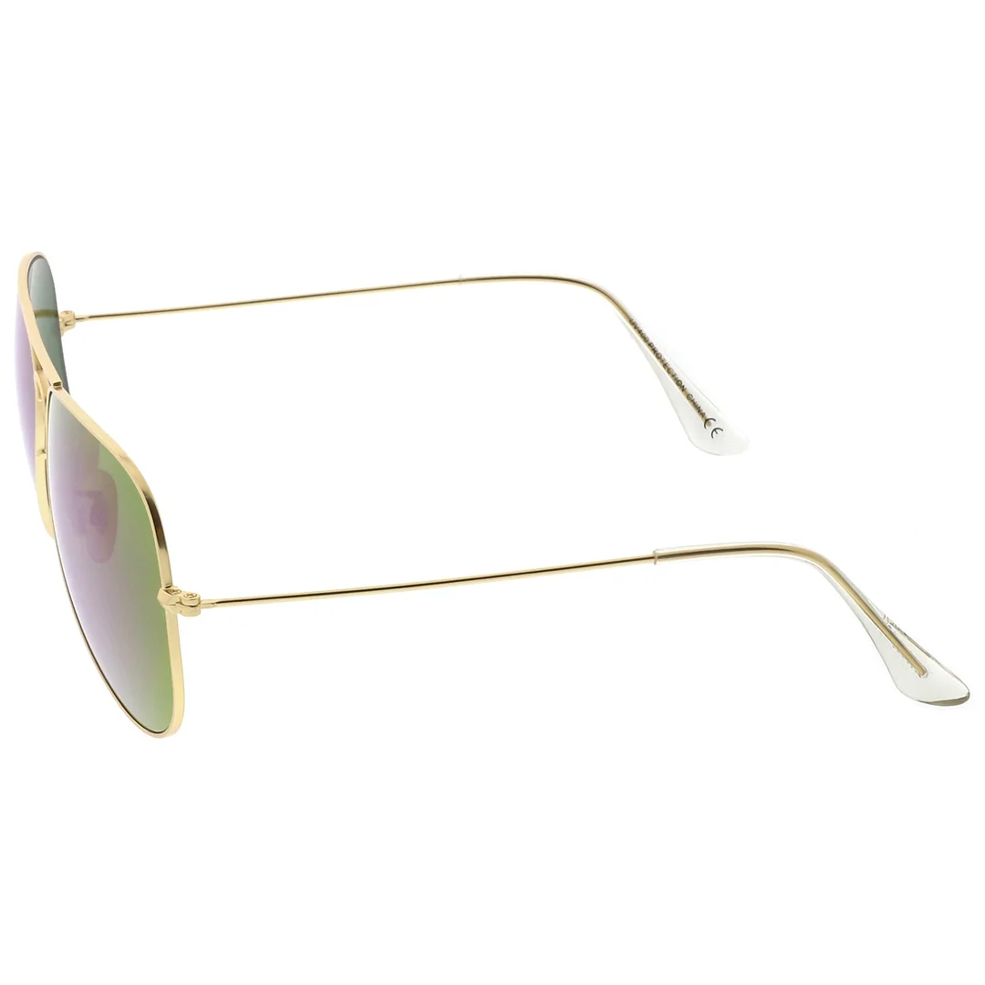 Premium Large Classic Matte Metal Aviator glasses With Colored Mirror Glass Lens 61mm