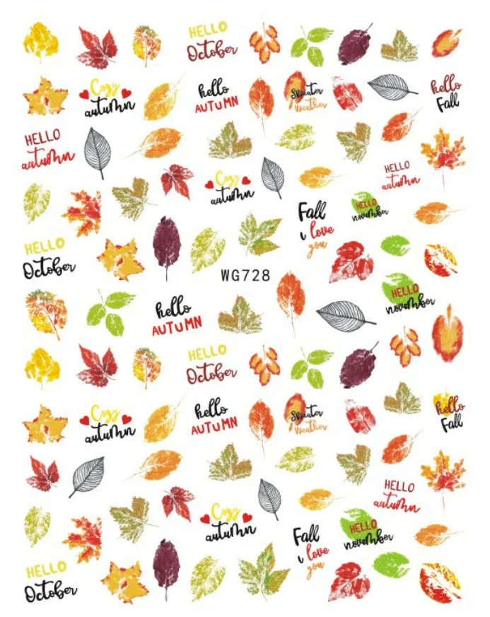 1PC Fall Leaf Flowers Line 3D Nail Sticker Mape Leaves Waves Pattern Decals Slider DIY Nail Art Decoration Wraps For Manicures-Nail Inspo