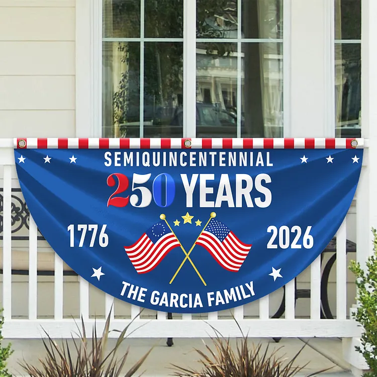 Personalized 250 Years of Freedom America Flag Custom Family Name 250 Years Semiquincentennial Non-Pleated Fan Flag