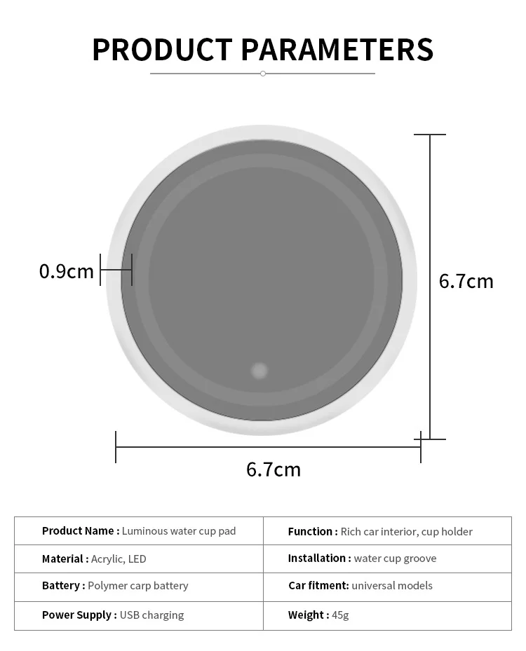 New Car LED Colorful Water Cup Pad（2PCS）