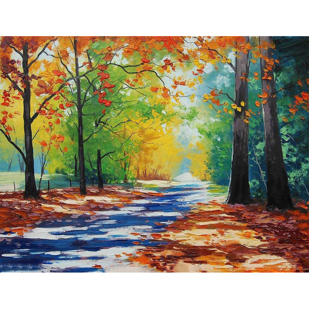 

50*40CM - Round Drill Diamond Painting - Autumn Fall Road, 501 Original