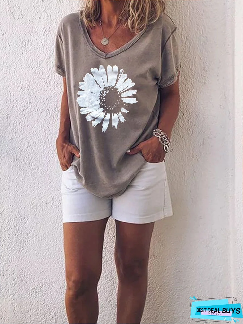 Casual Plus Size Printed V Neck Short Sleeve Shirts Tops